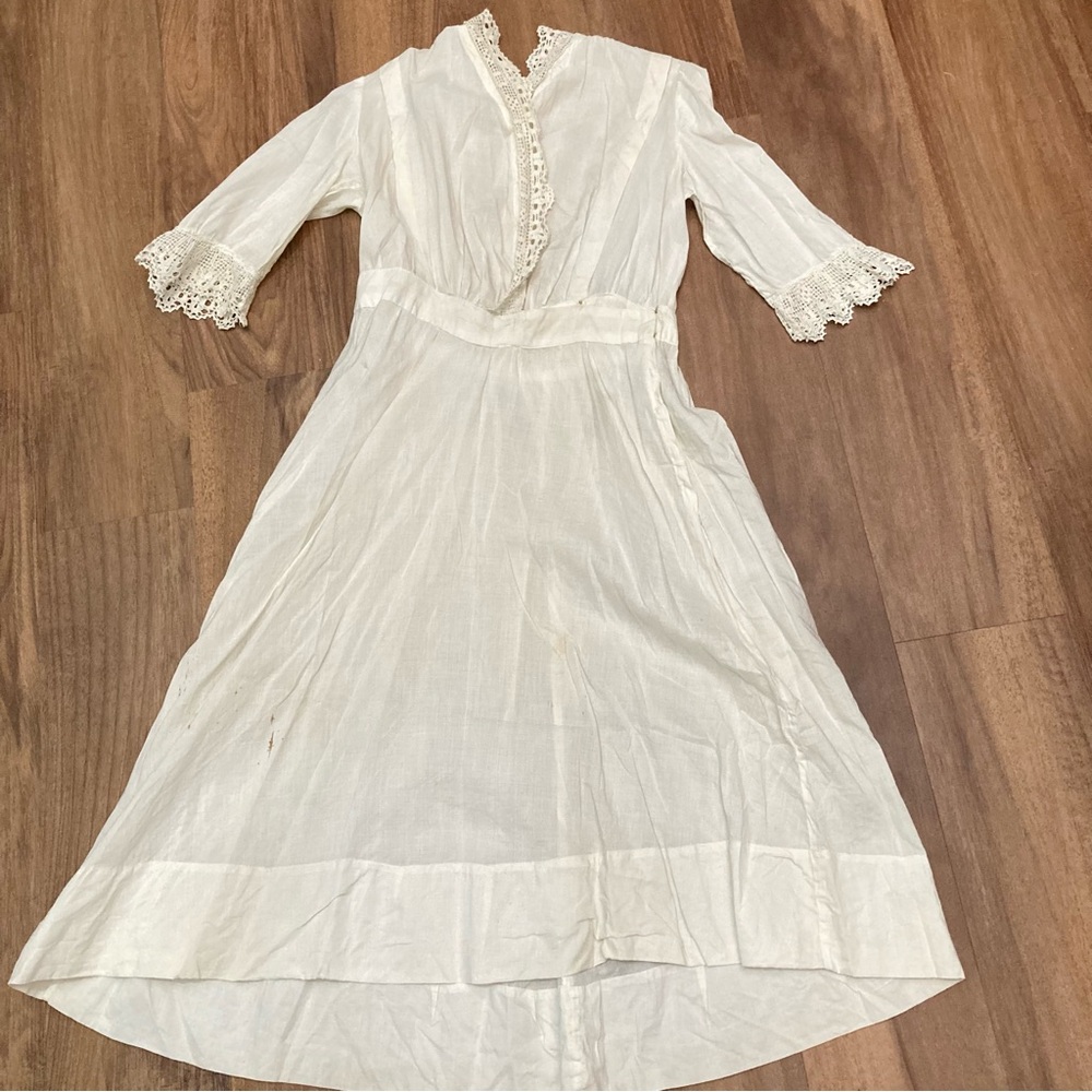 Antique Edwardian Sheer Linen & Cotton Crochet Day Dress Southern Gothic XS Tea